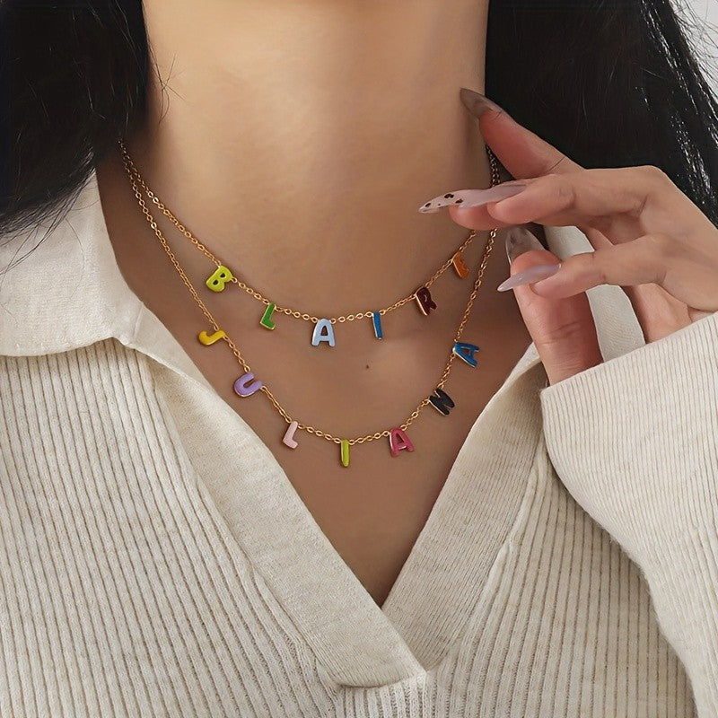 Colorful Enamel Initial Layered Necklace