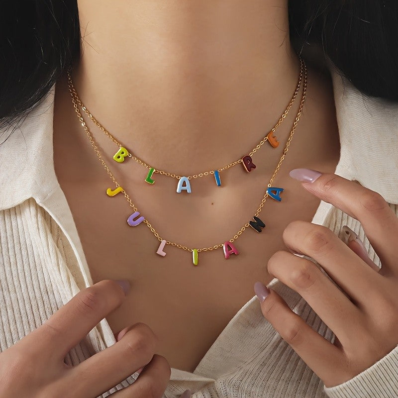 Colorful Enamel Initial Layered Necklace