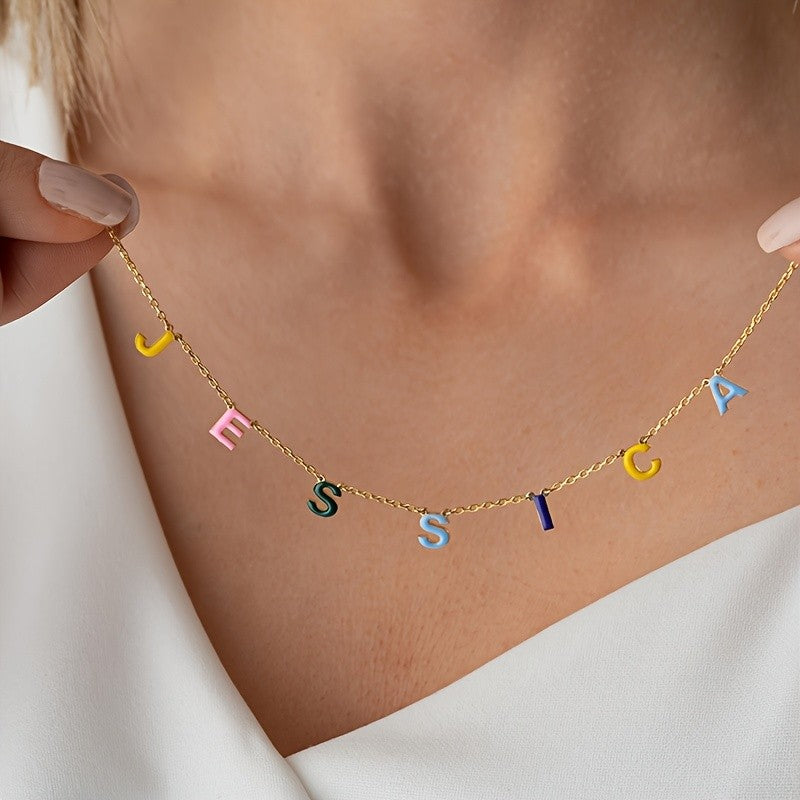 Colorful Enamel Initial Layered Necklace