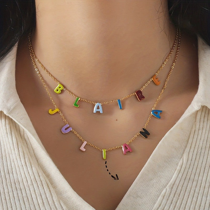 Colorful Enamel Initial Layered Necklace