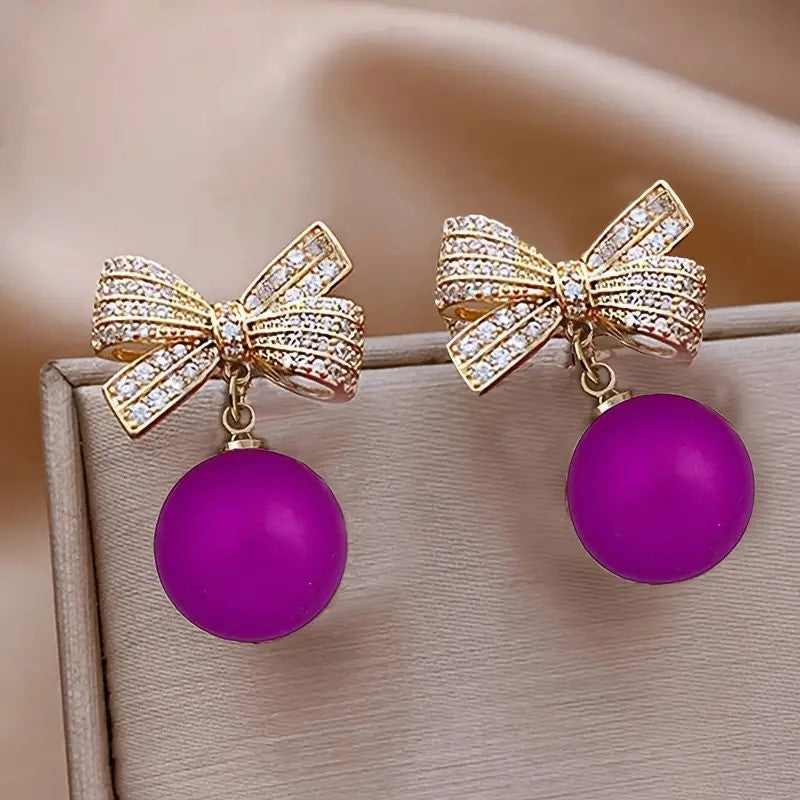 Rhinestone Bow Drop Earrings