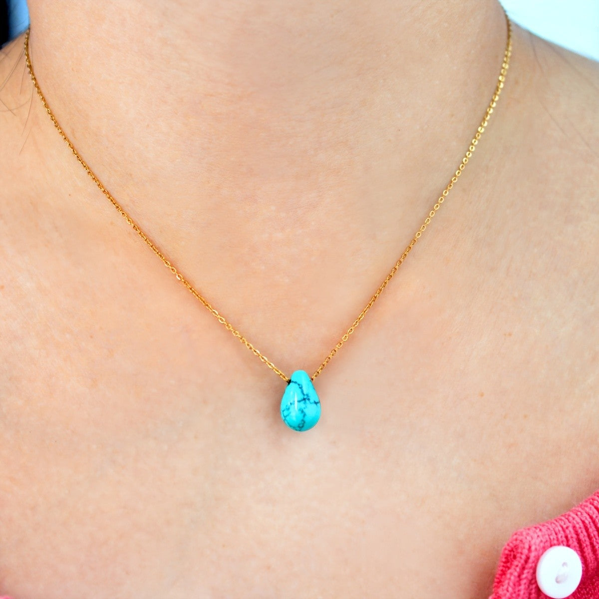 Synthetic Turquoise Teardrop Necklace