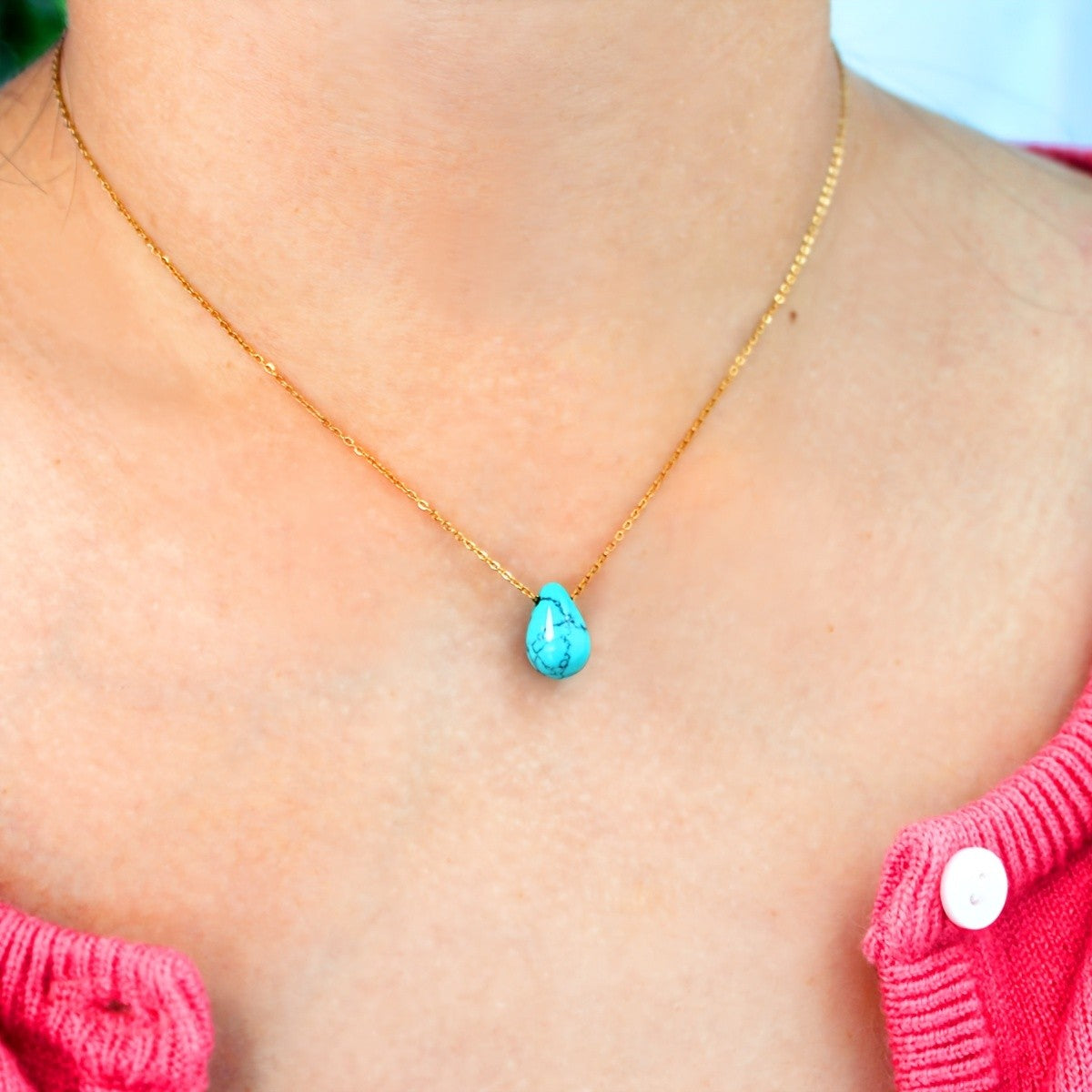 Synthetic Turquoise Teardrop Necklace