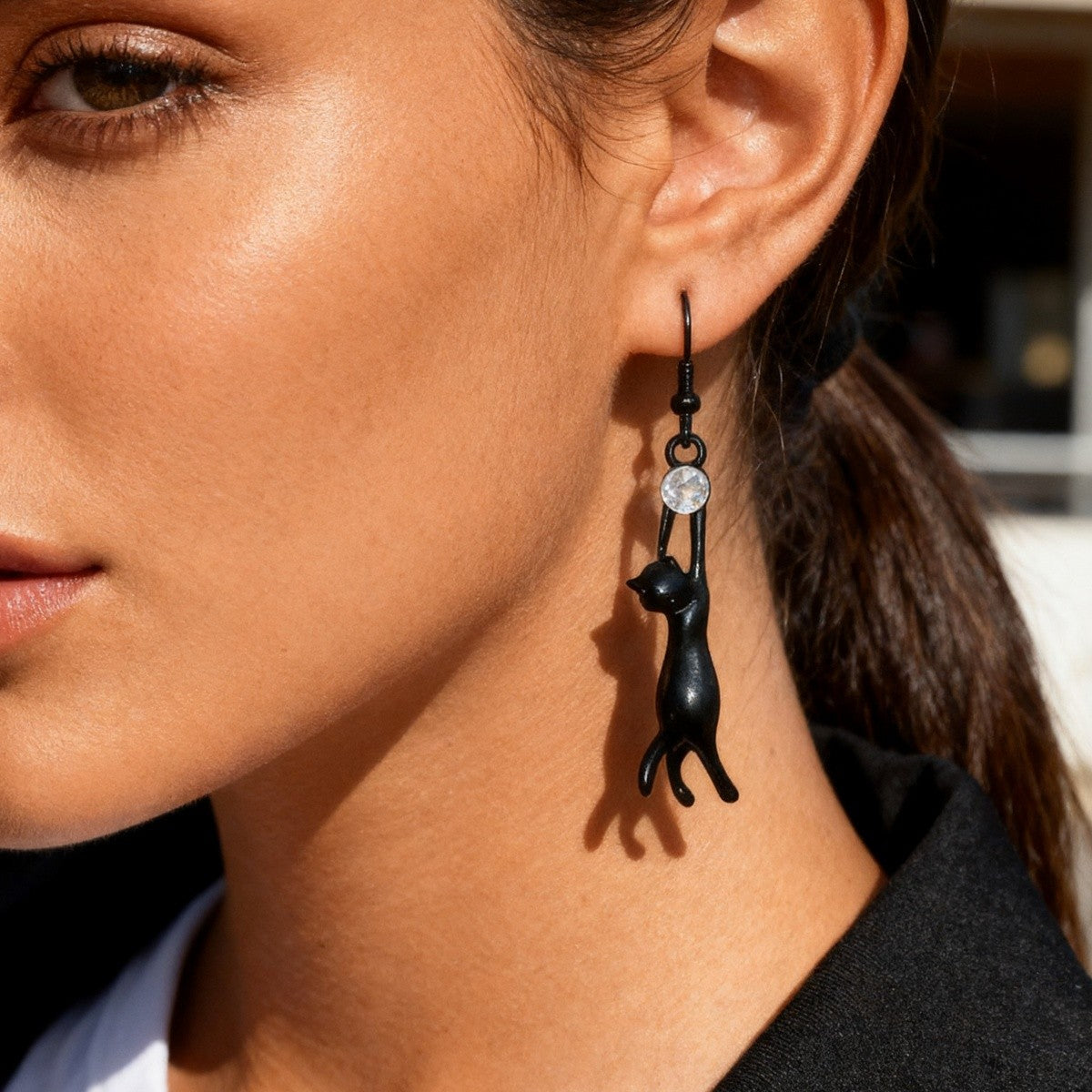 Black Cat Drop Earrings