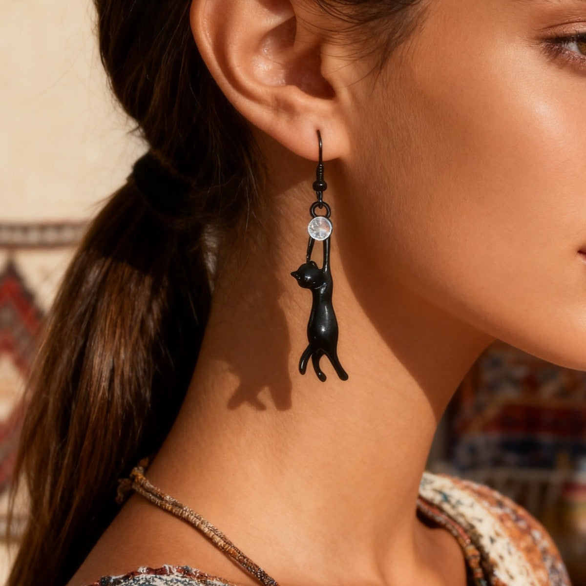 Black Cat Drop Earrings