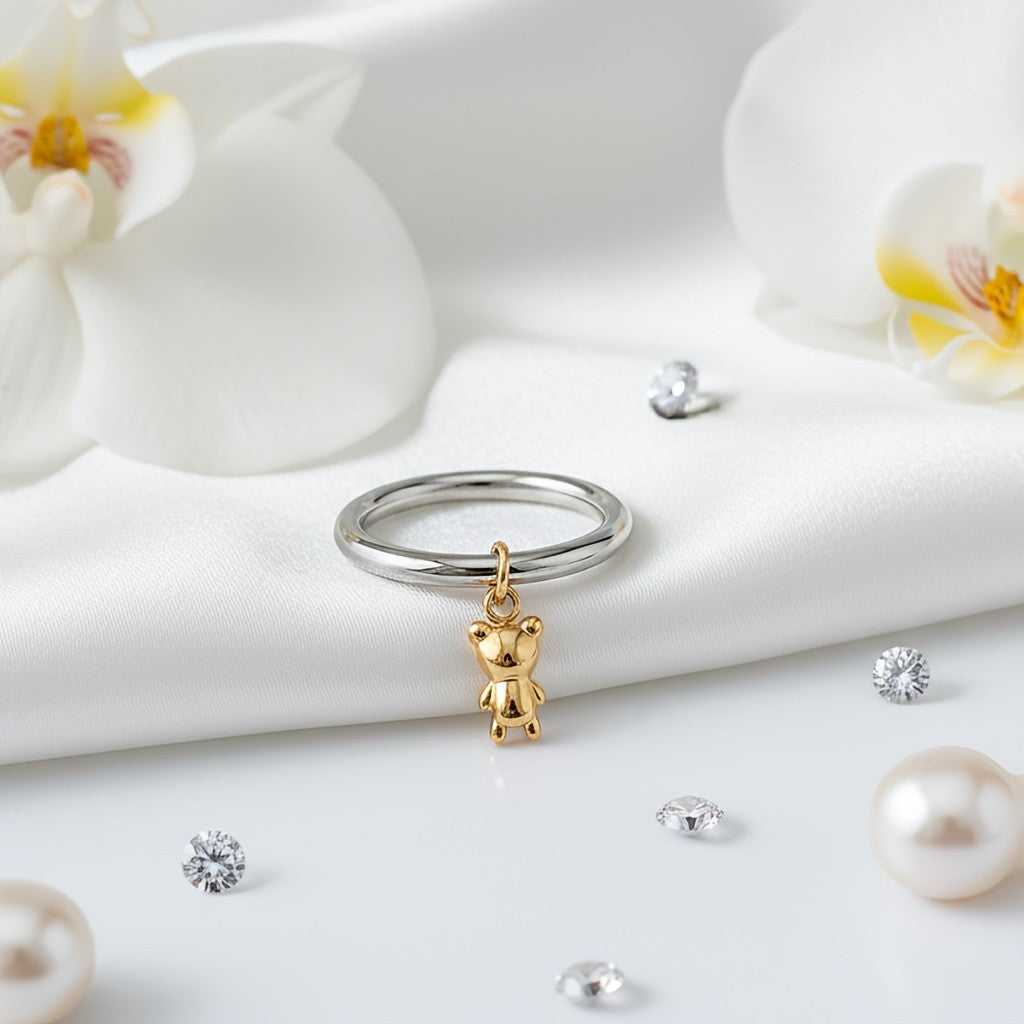 Dainty Bear Charm Ring