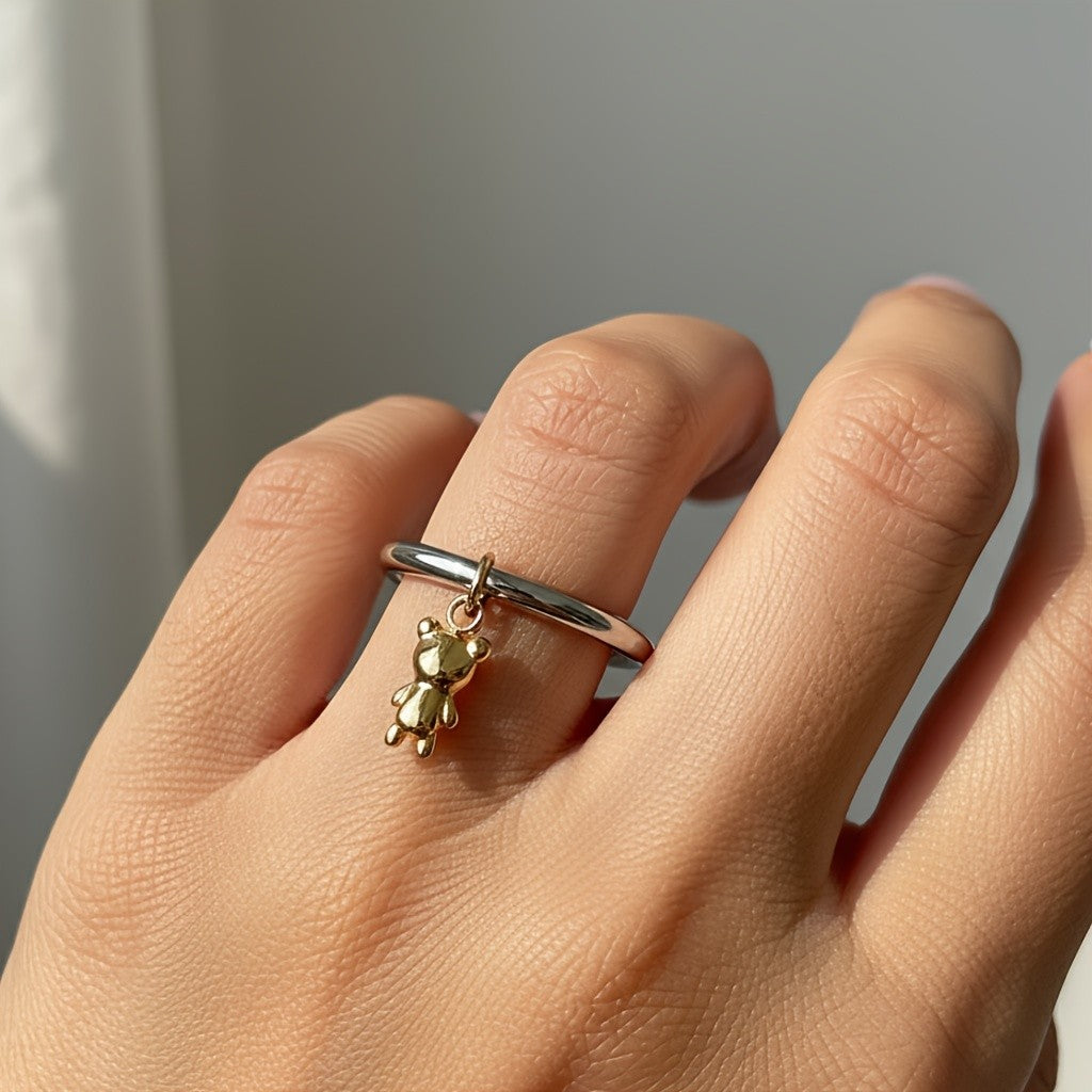 Dainty Bear Charm Ring