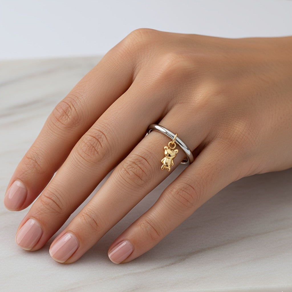 Dainty Bear Charm Ring