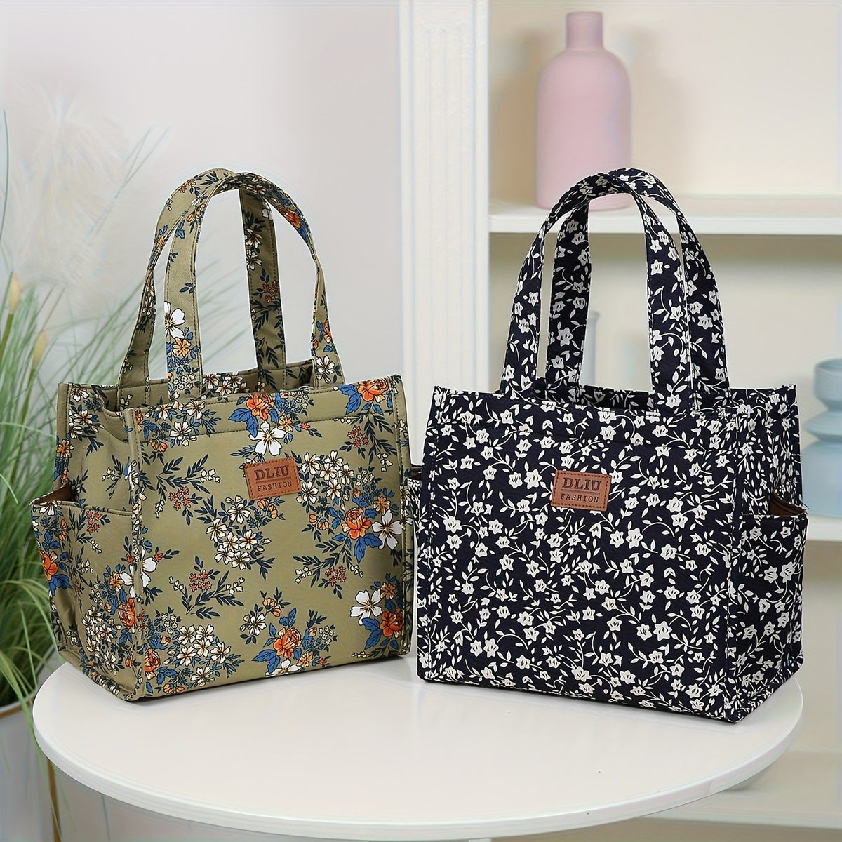 Floral Print Zipper Tote