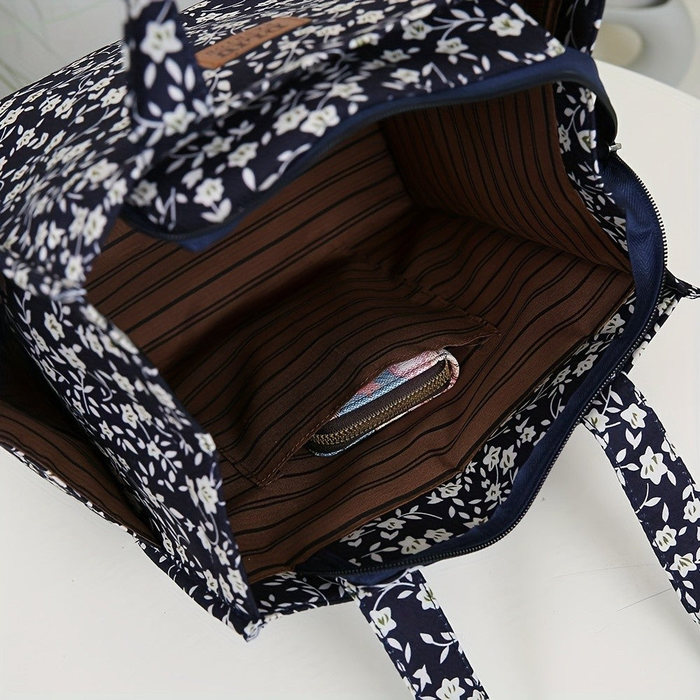 Floral Print Zipper Tote