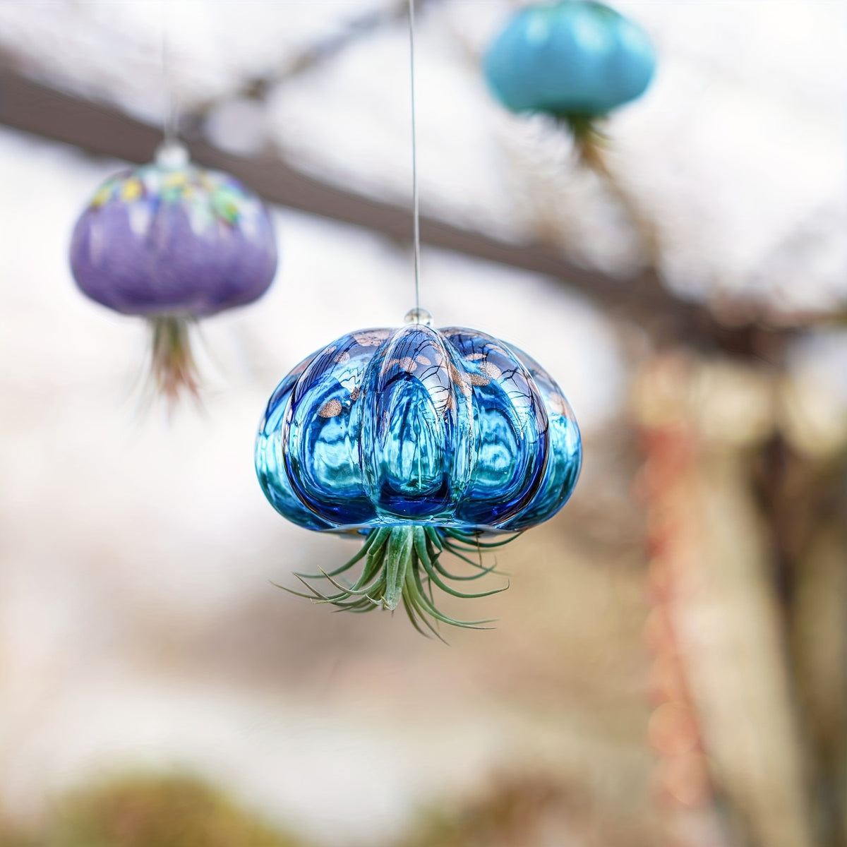 Blue Glass Jellyfish Air Plant Holder
