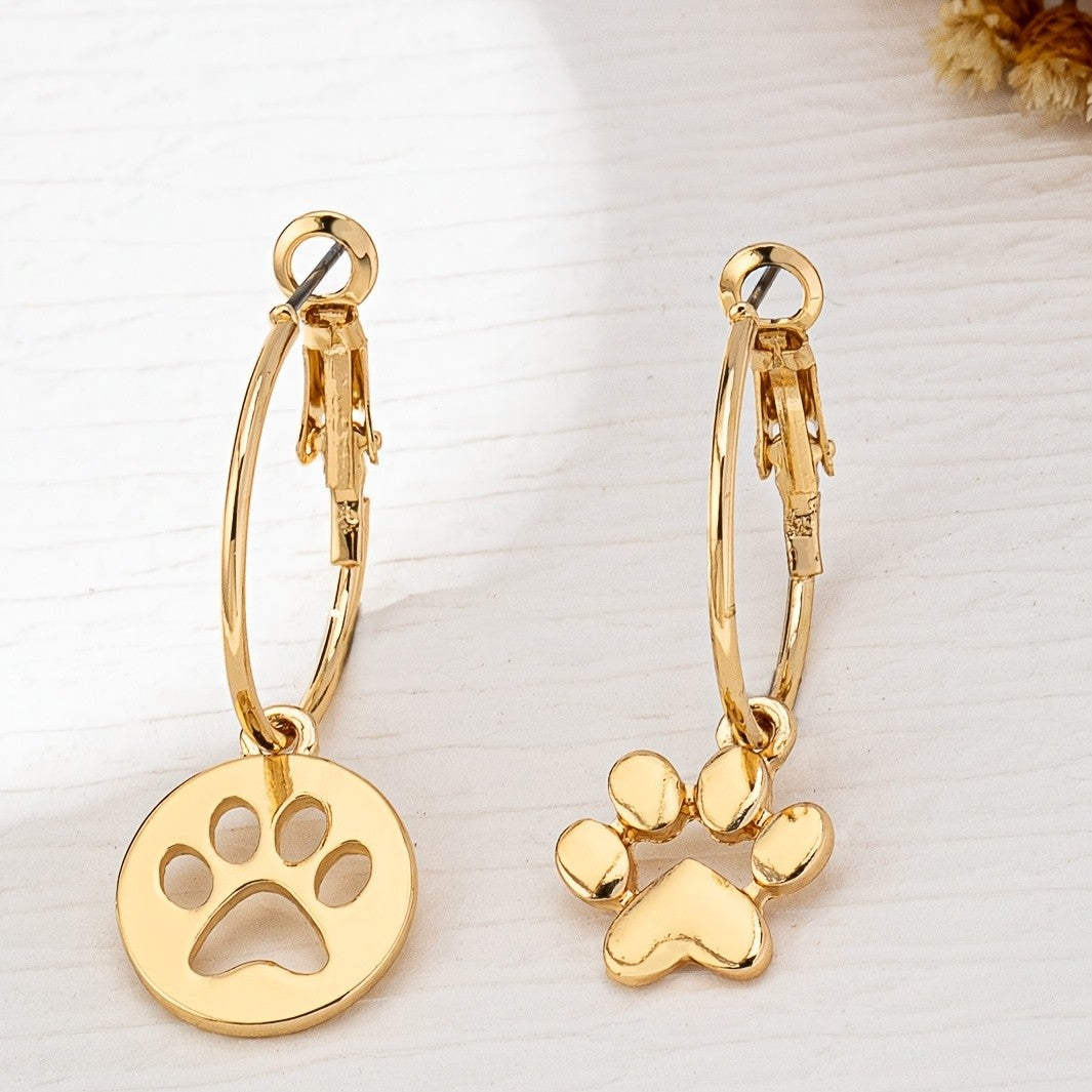 Paw Print Disc & Charm Hoop Earrings