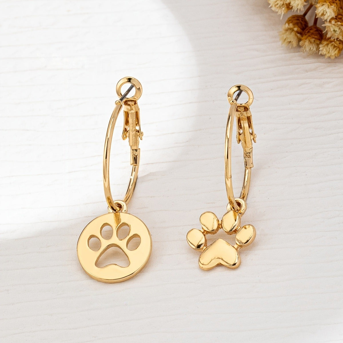 Paw Print Disc & Charm Hoop Earrings