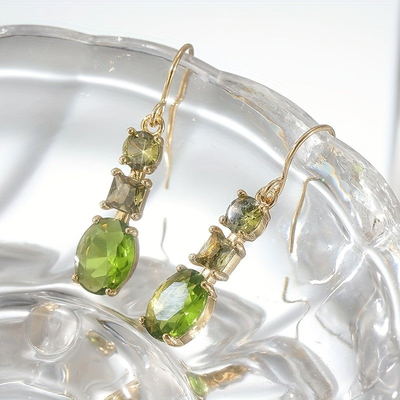 Green Geometric Drop Earrings