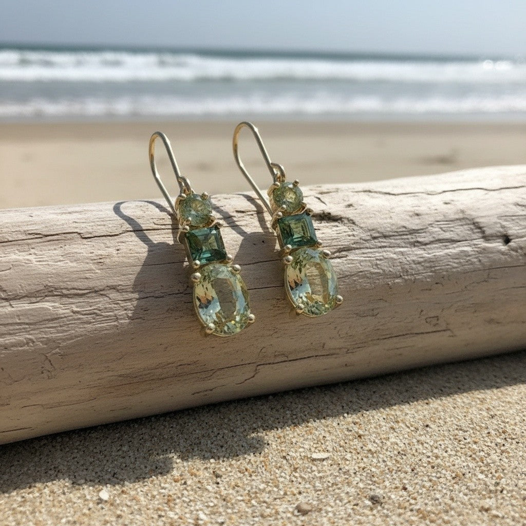 Green Geometric Drop Earrings