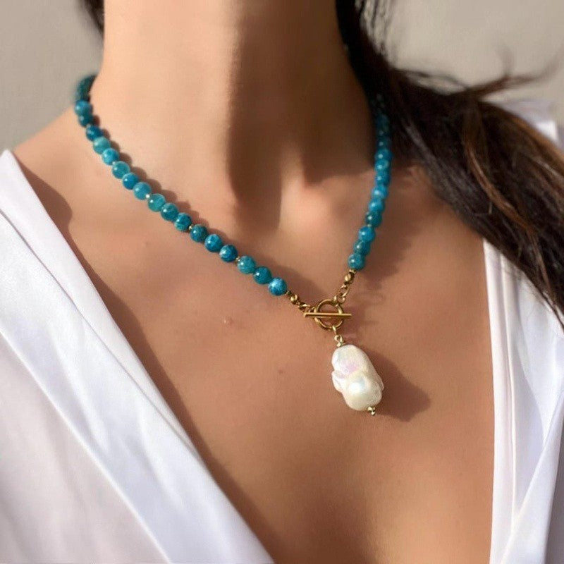 Blue Bead Baroque Pearl Necklace