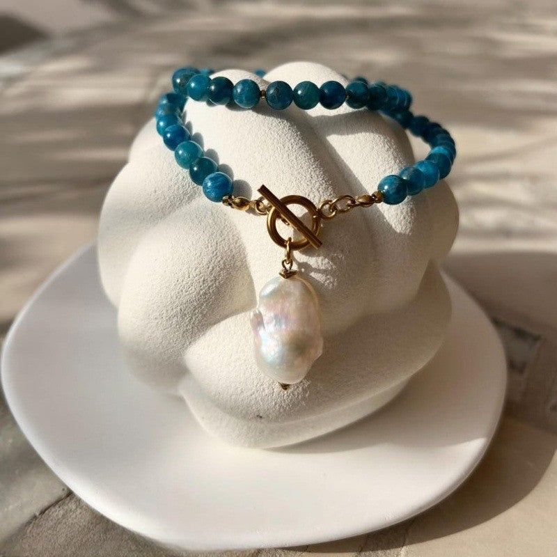 Blue Bead Baroque Pearl Necklace