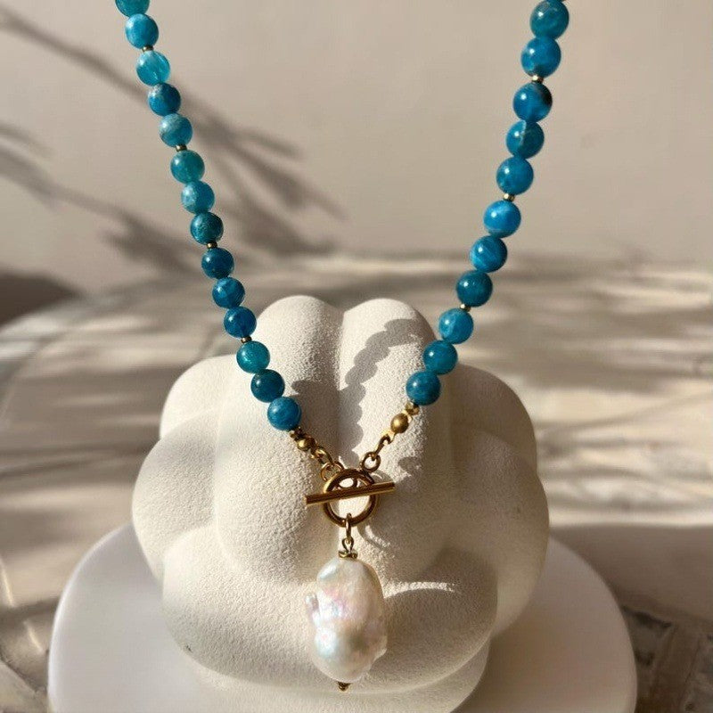 Blue Bead Baroque Pearl Necklace