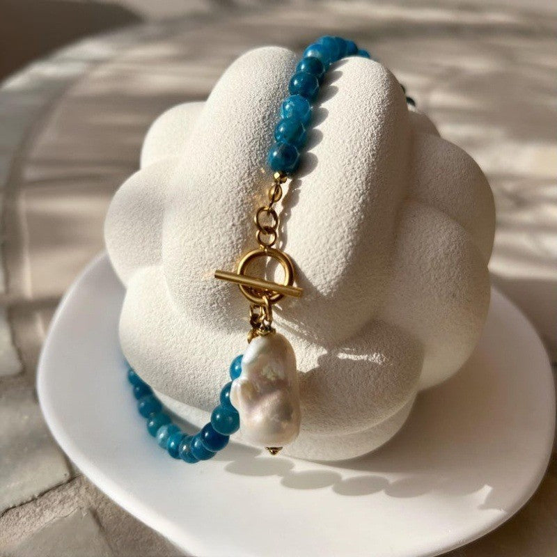 Blue Bead Baroque Pearl Necklace