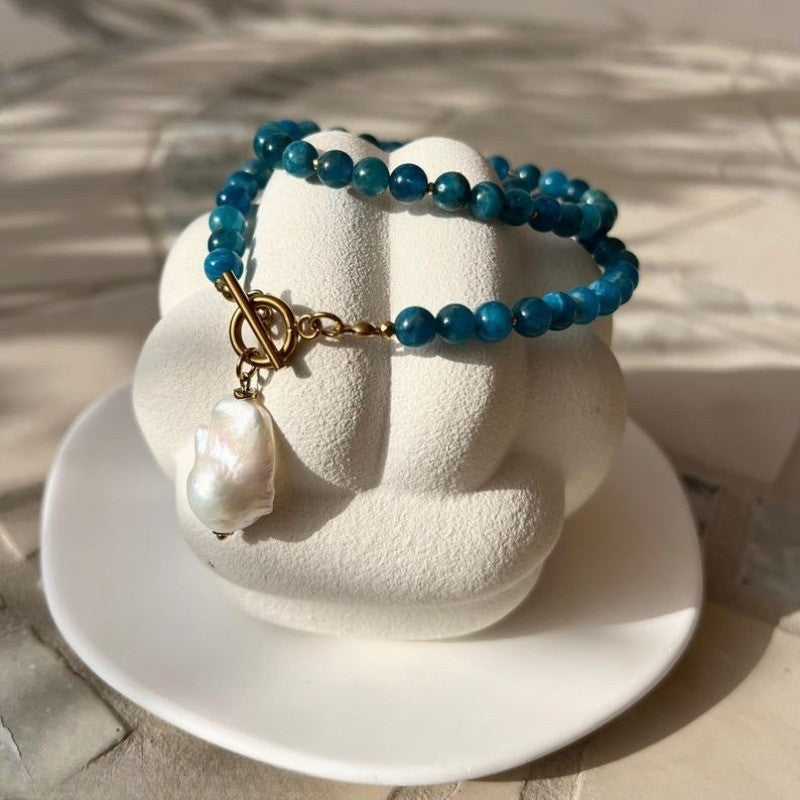 Blue Bead Baroque Pearl Necklace