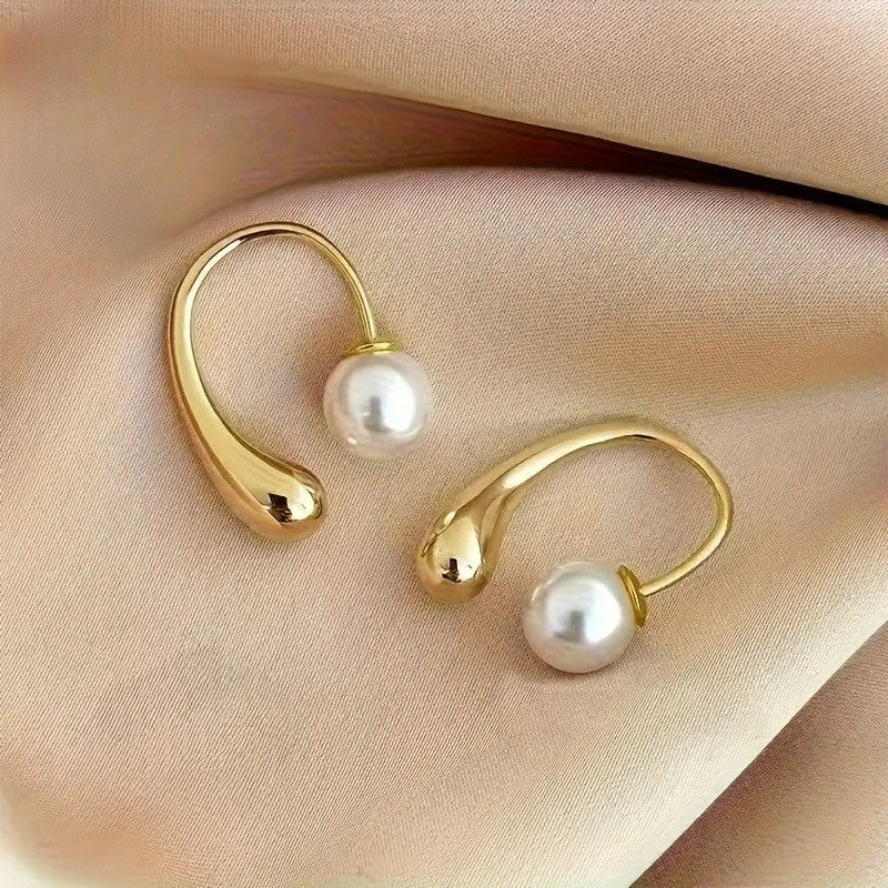 Gold Pearl Hoop Earrings