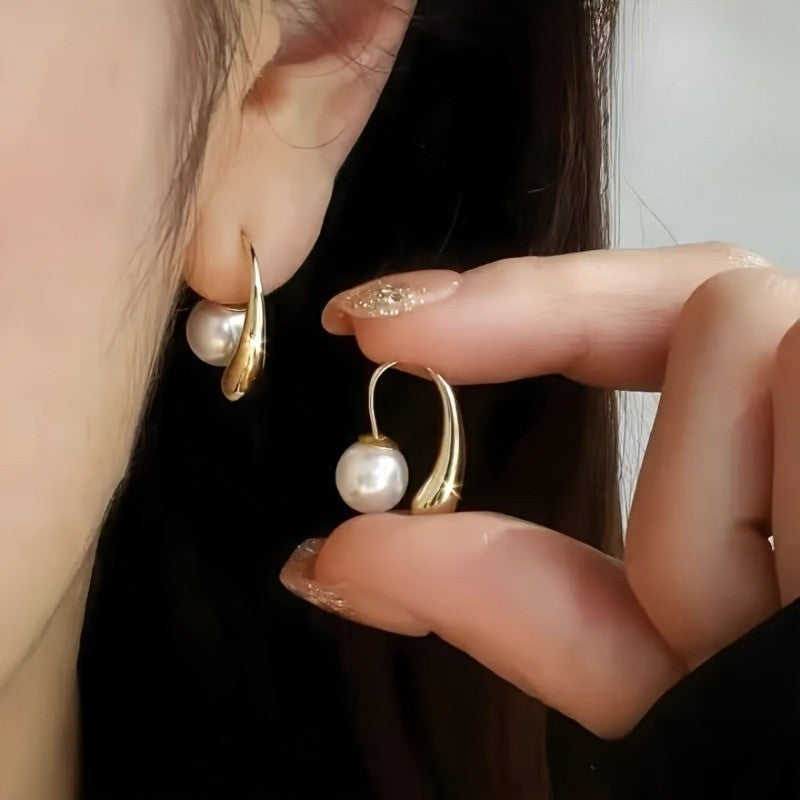 Gold Pearl Hoop Earrings