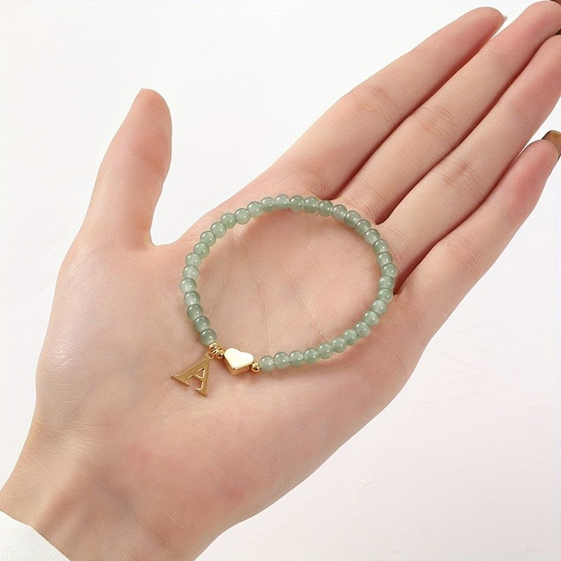 Green Crystal Initial Heart Bracelet