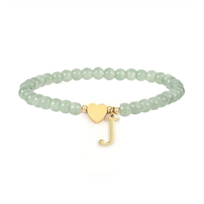 Green Crystal Initial Heart Bracelet
