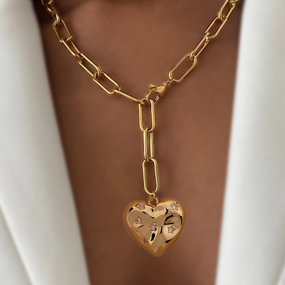 Zircon Star Heart Link Necklace