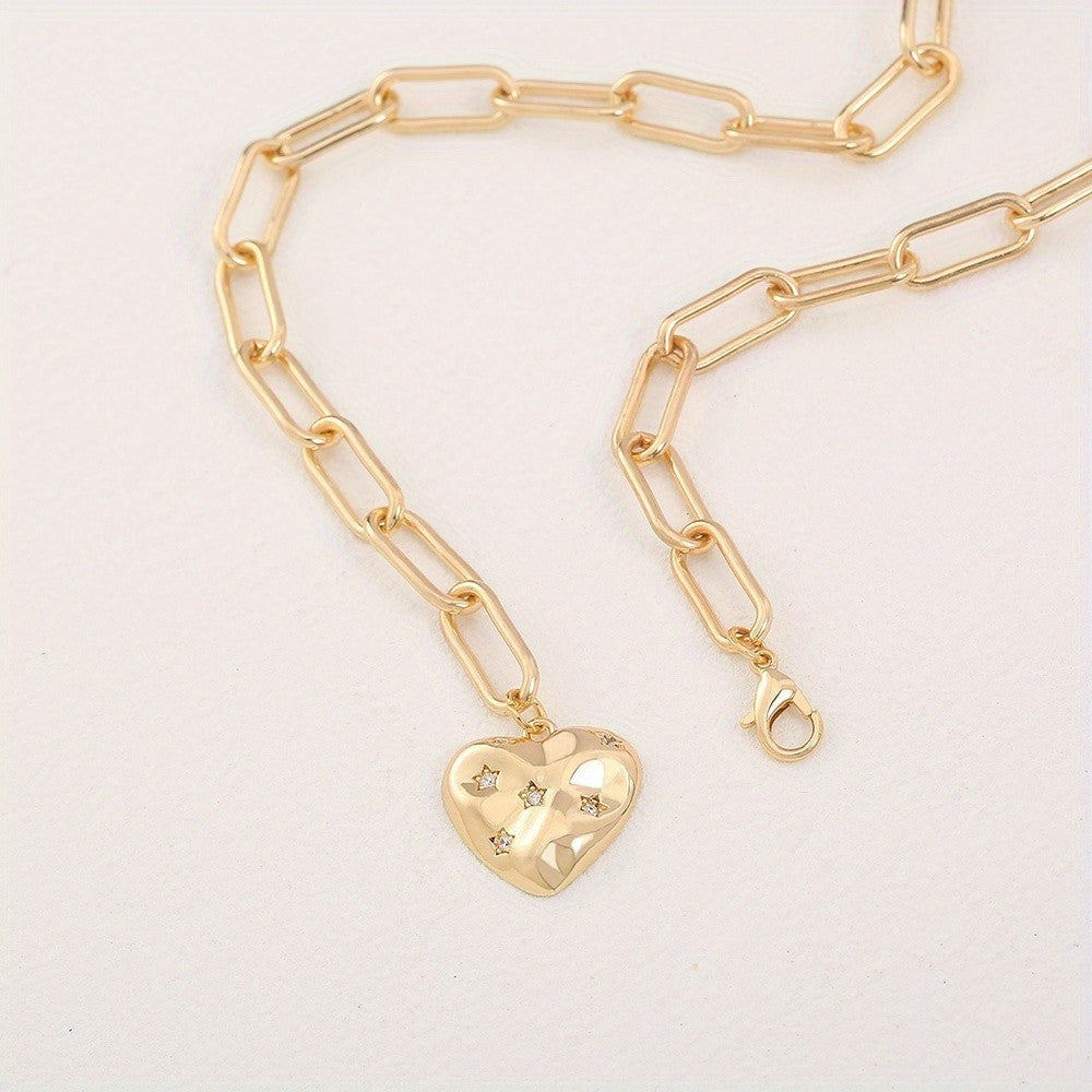 Zircon Star Heart Link Necklace