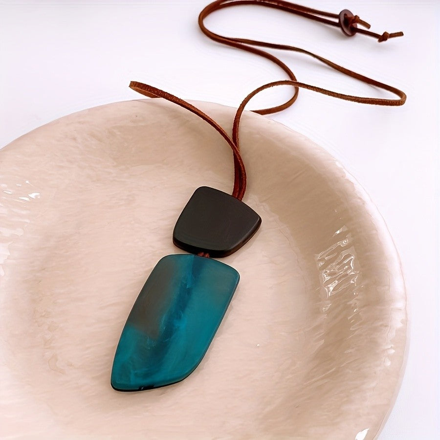 Marbled Acrylic Horn Pendant Necklace