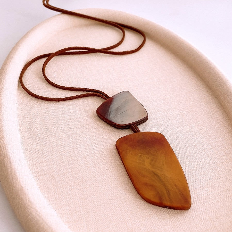 Marbled Acrylic Horn Pendant Necklace
