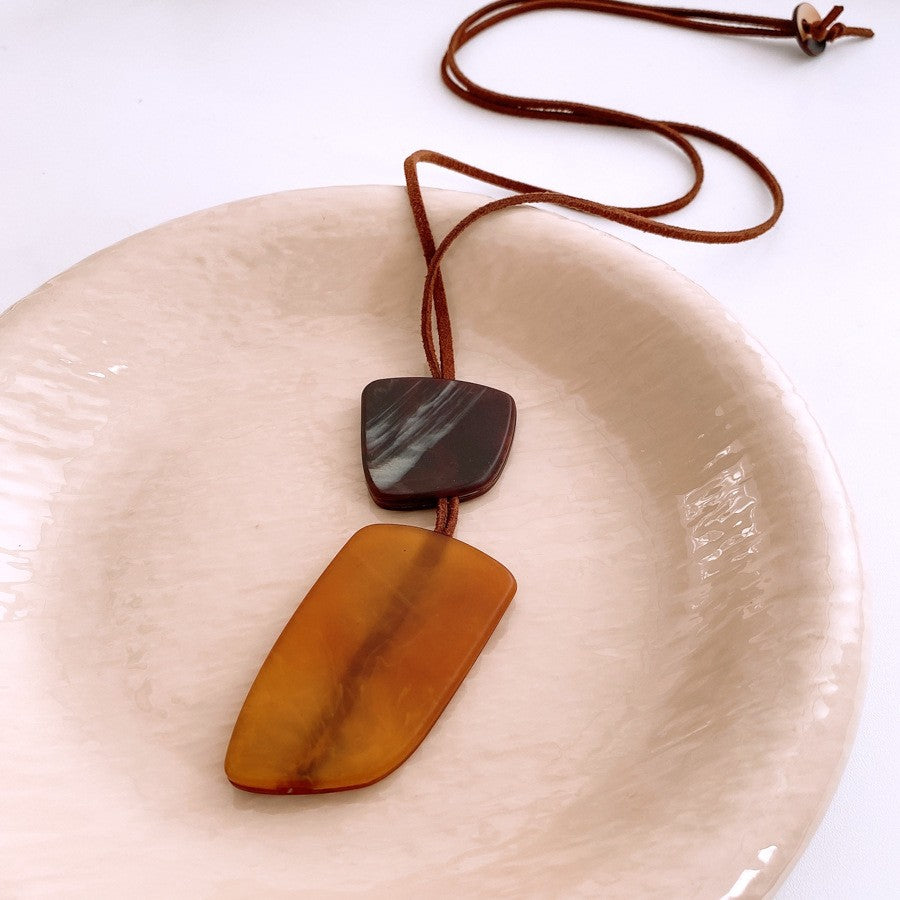Marbled Acrylic Horn Pendant Necklace