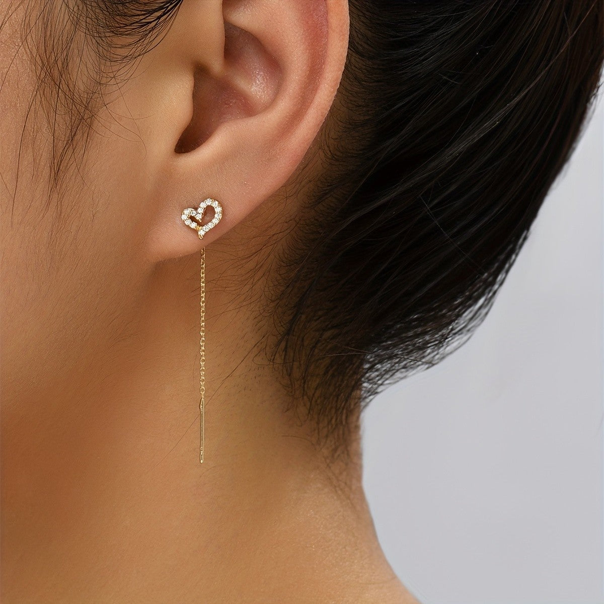 Crystal Heart Linear Drop Earrings