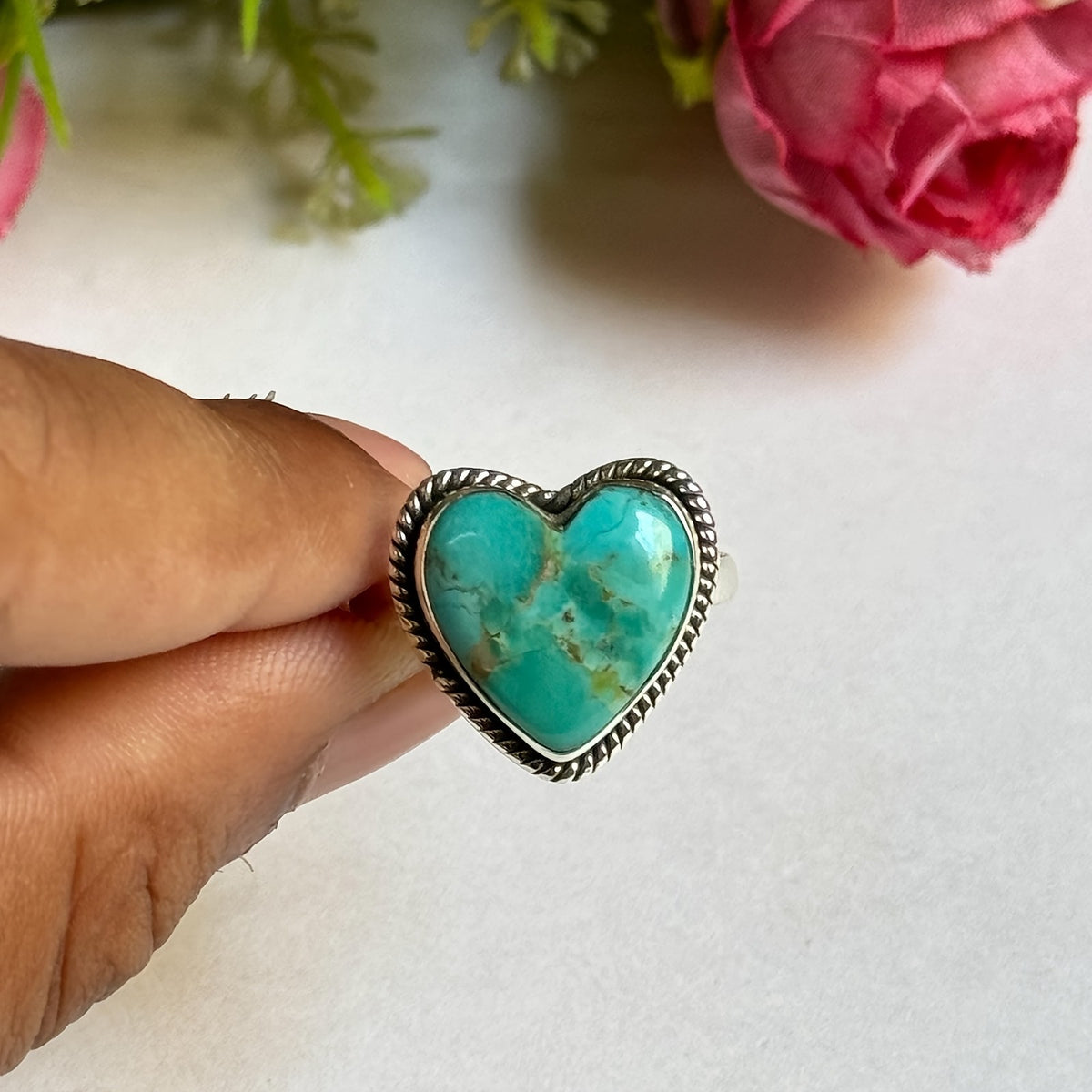 Turquoise Heart Rope Ring