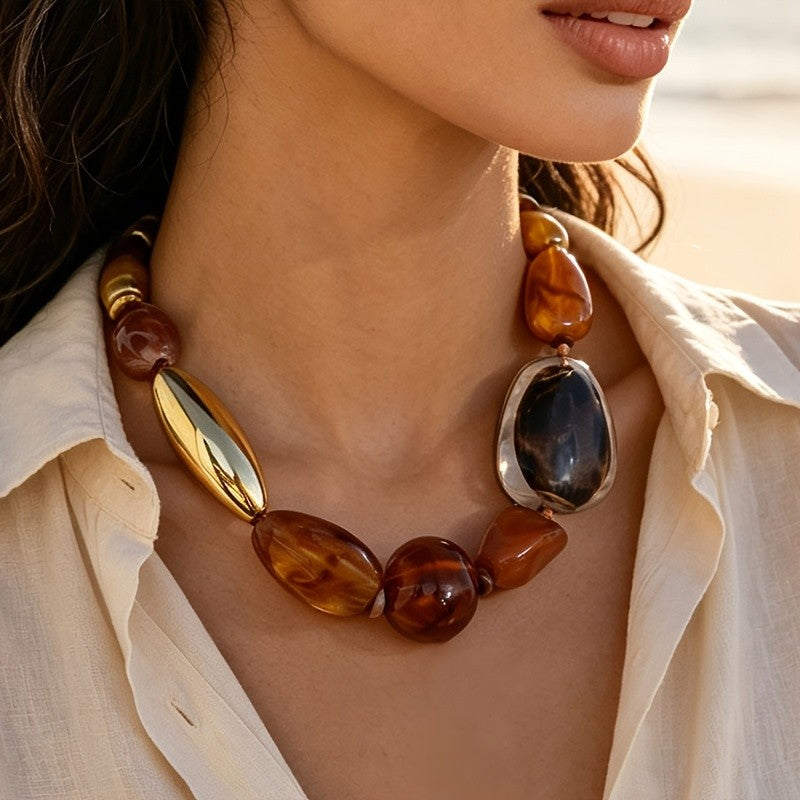 Brown Oval Resin Bead Necklace