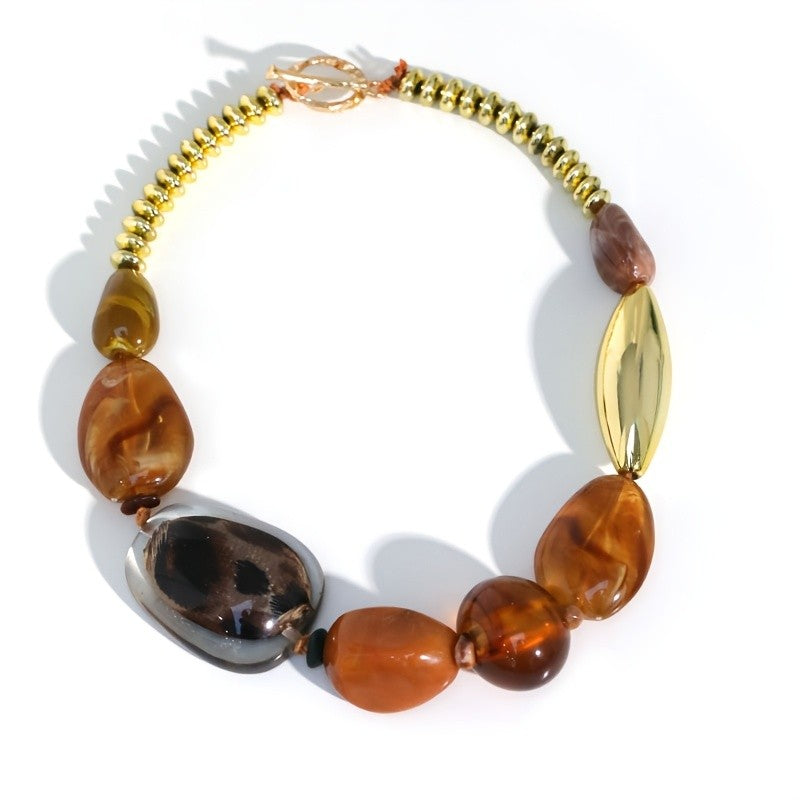 Brown Oval Resin Bead Necklace