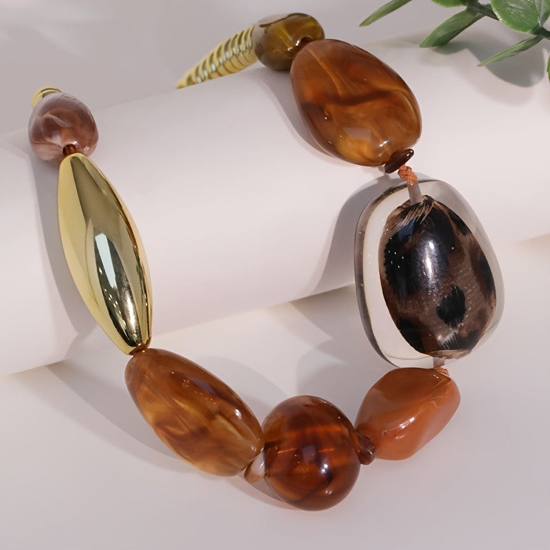 Brown Oval Resin Bead Necklace