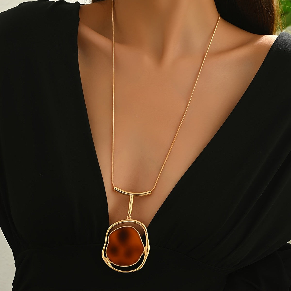 Amber Organic Shape Pendant Necklace