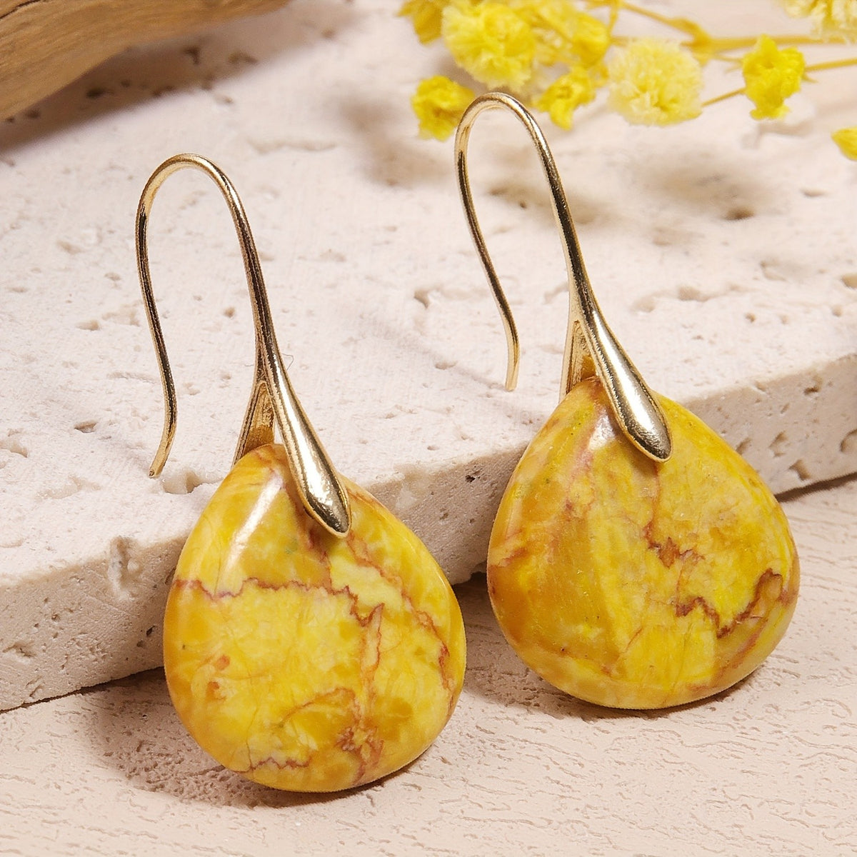 Yellow Stone Teardrop Earrings