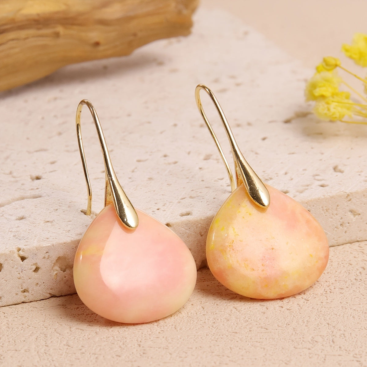 Yellow Stone Teardrop Earrings
