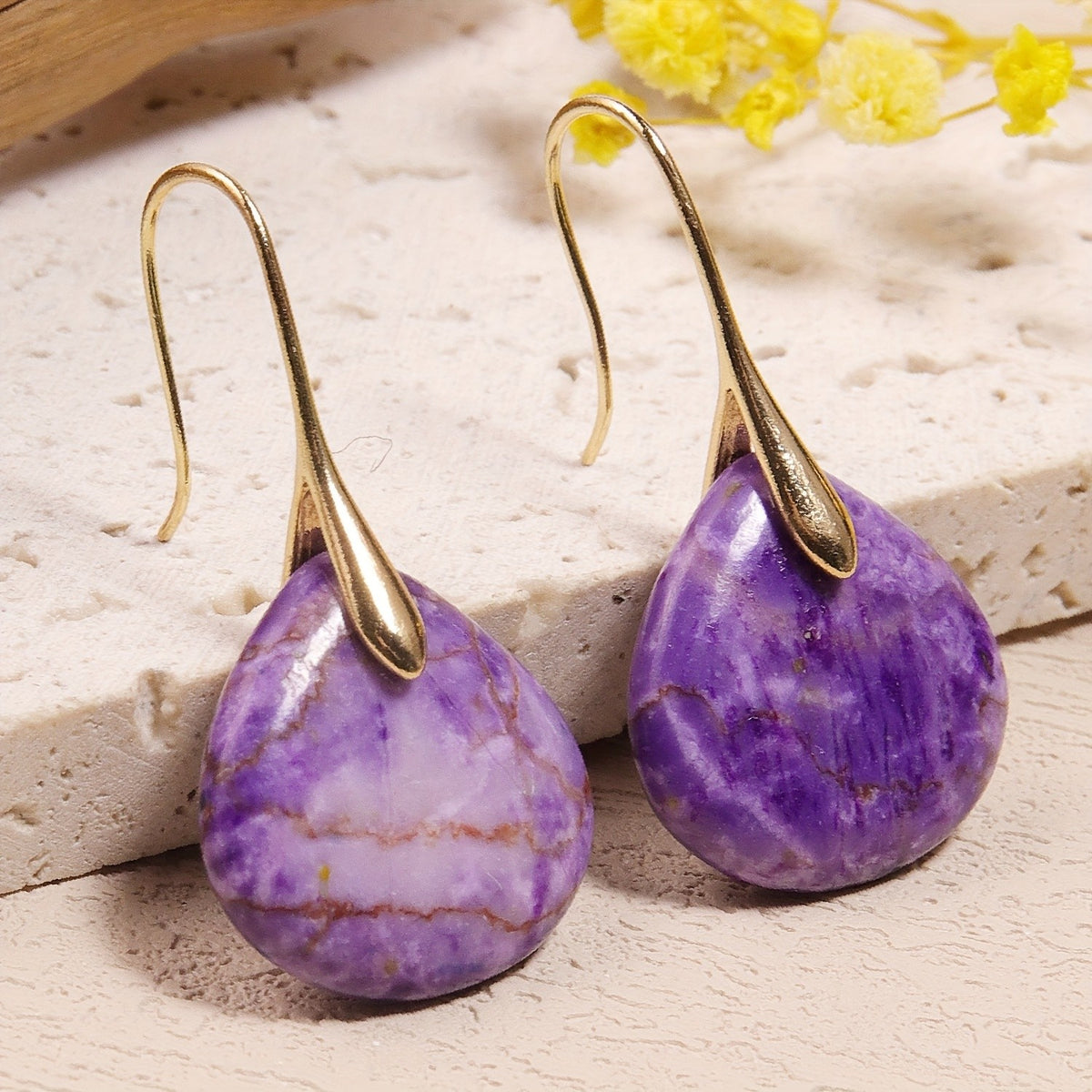 Yellow Stone Teardrop Earrings