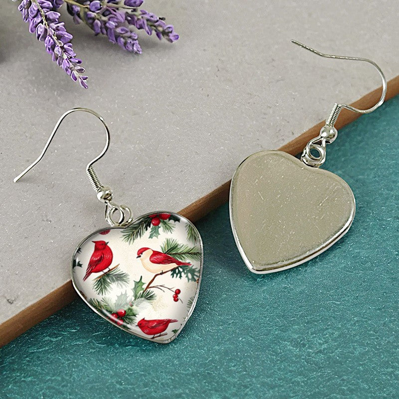 Winter Birds Heart Earrings