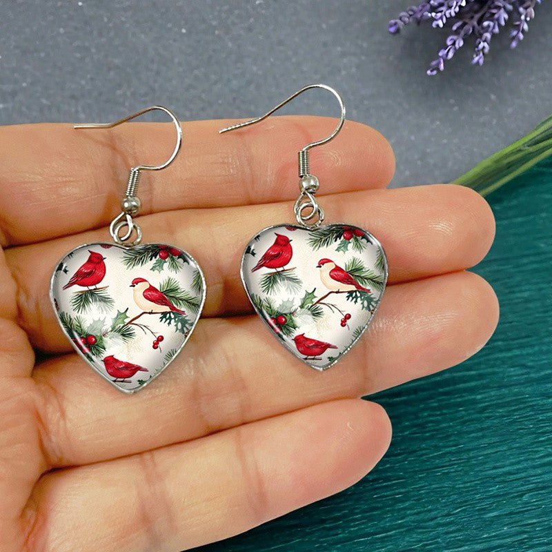 Winter Birds Heart Earrings