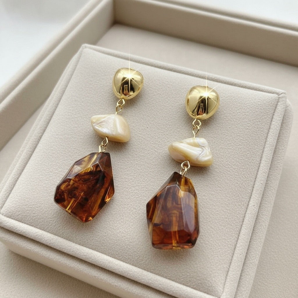 Tortoise Shell Geometric Drop Earrings