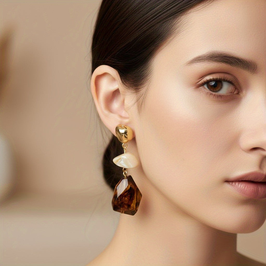Tortoise Shell Geometric Drop Earrings