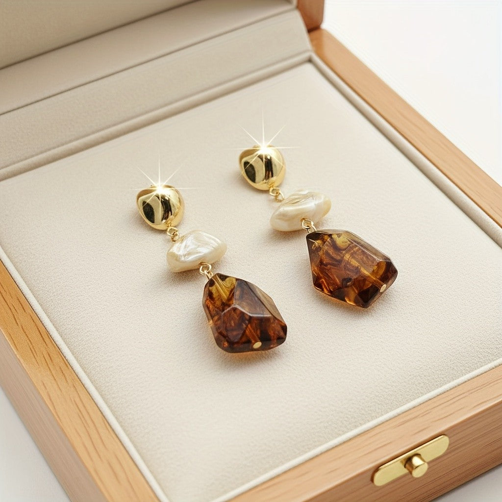 Tortoise Shell Geometric Drop Earrings