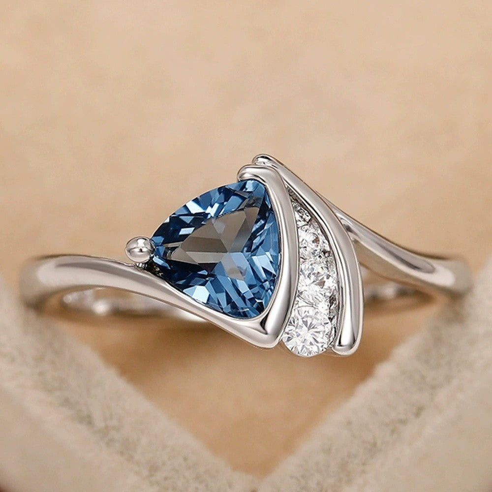 Blue Triangle Stone Ring