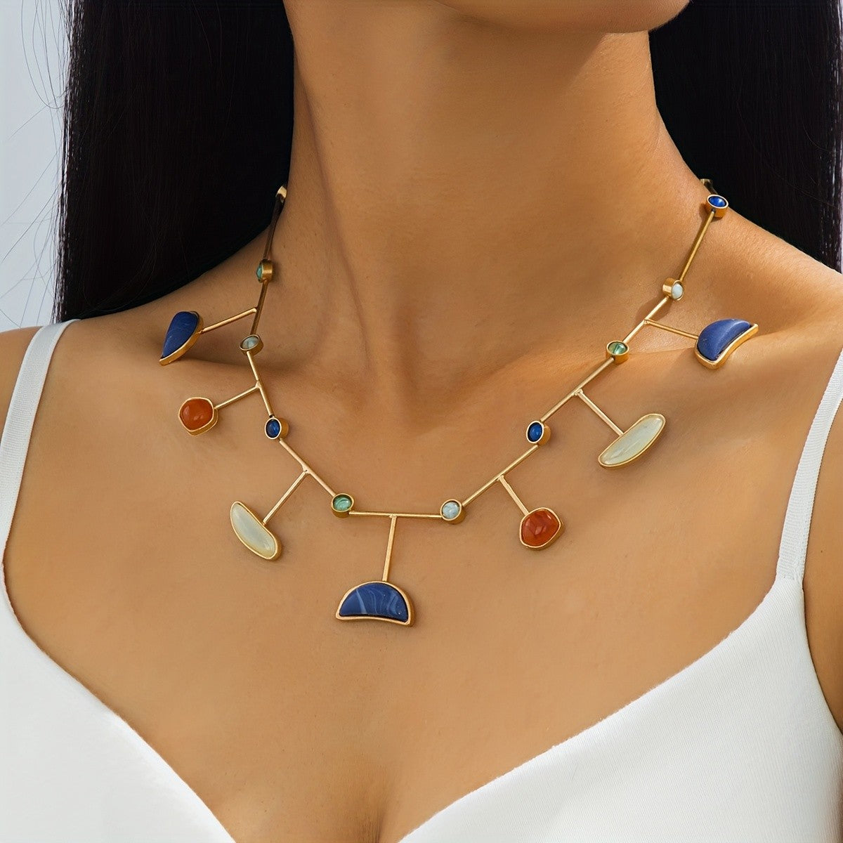 Multicolor Geometric Branch Necklace