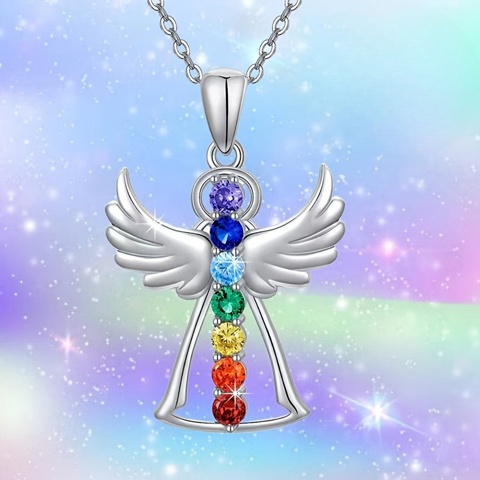 Rainbow Zircon Angel Necklace
